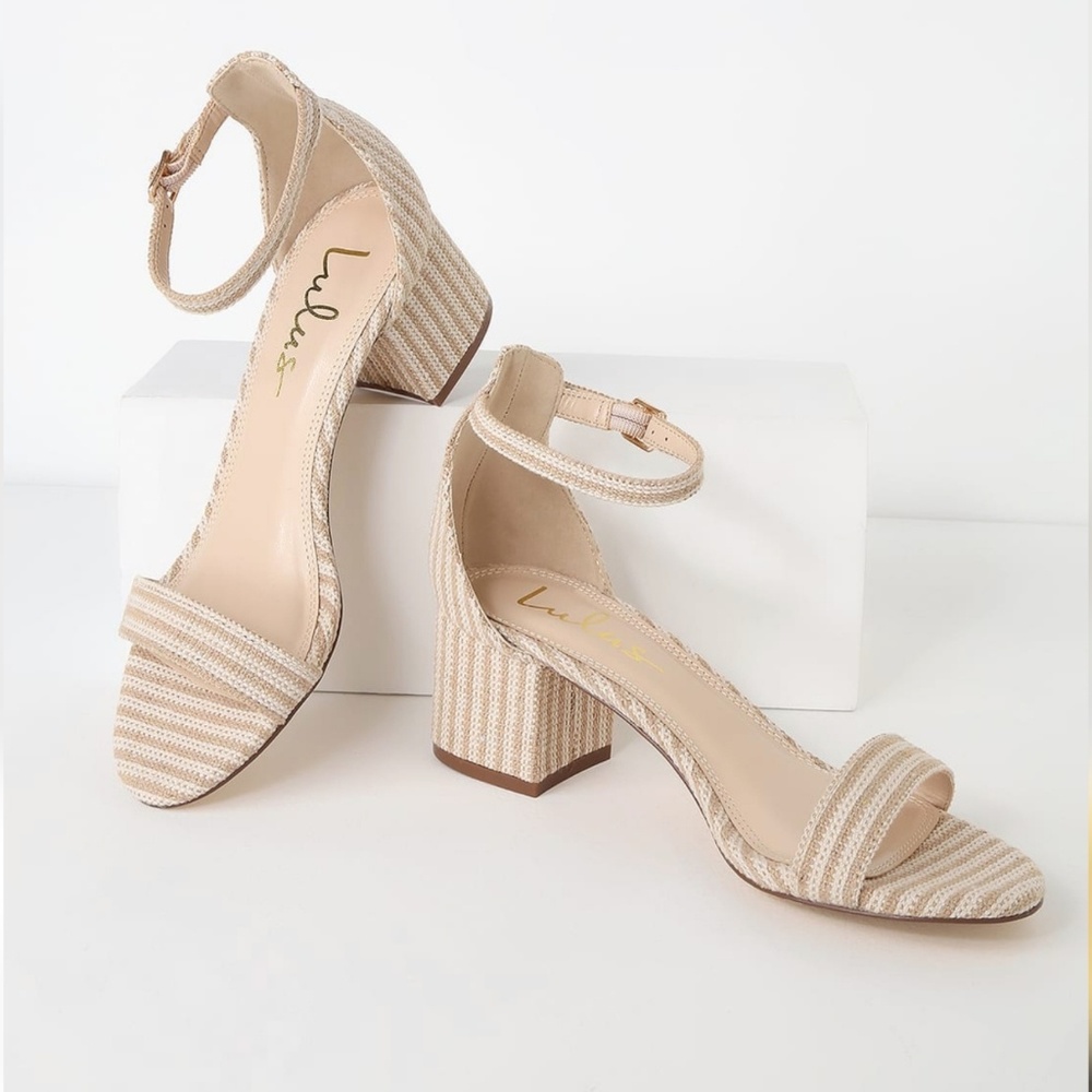 NEW LULUS Harper Stripe Camel Ankle Strap Heels